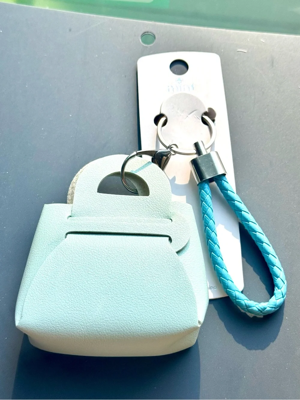 NWT Mint Mini Handbag Keychain & Bag Charm Blue Braided Strap